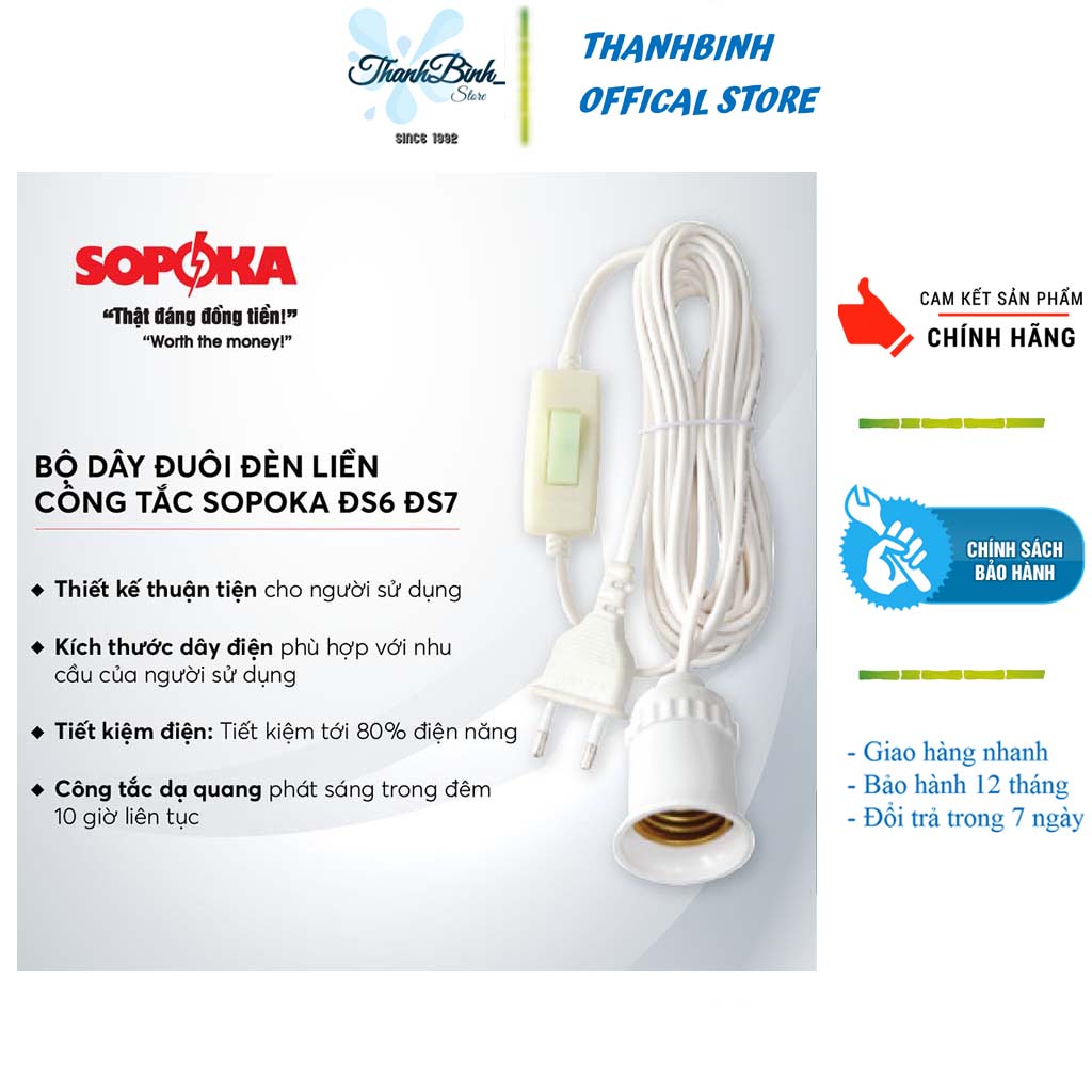 Bộ dây đuôi đèn liền công tắc sopoka kèm phích cắm tiện lợi