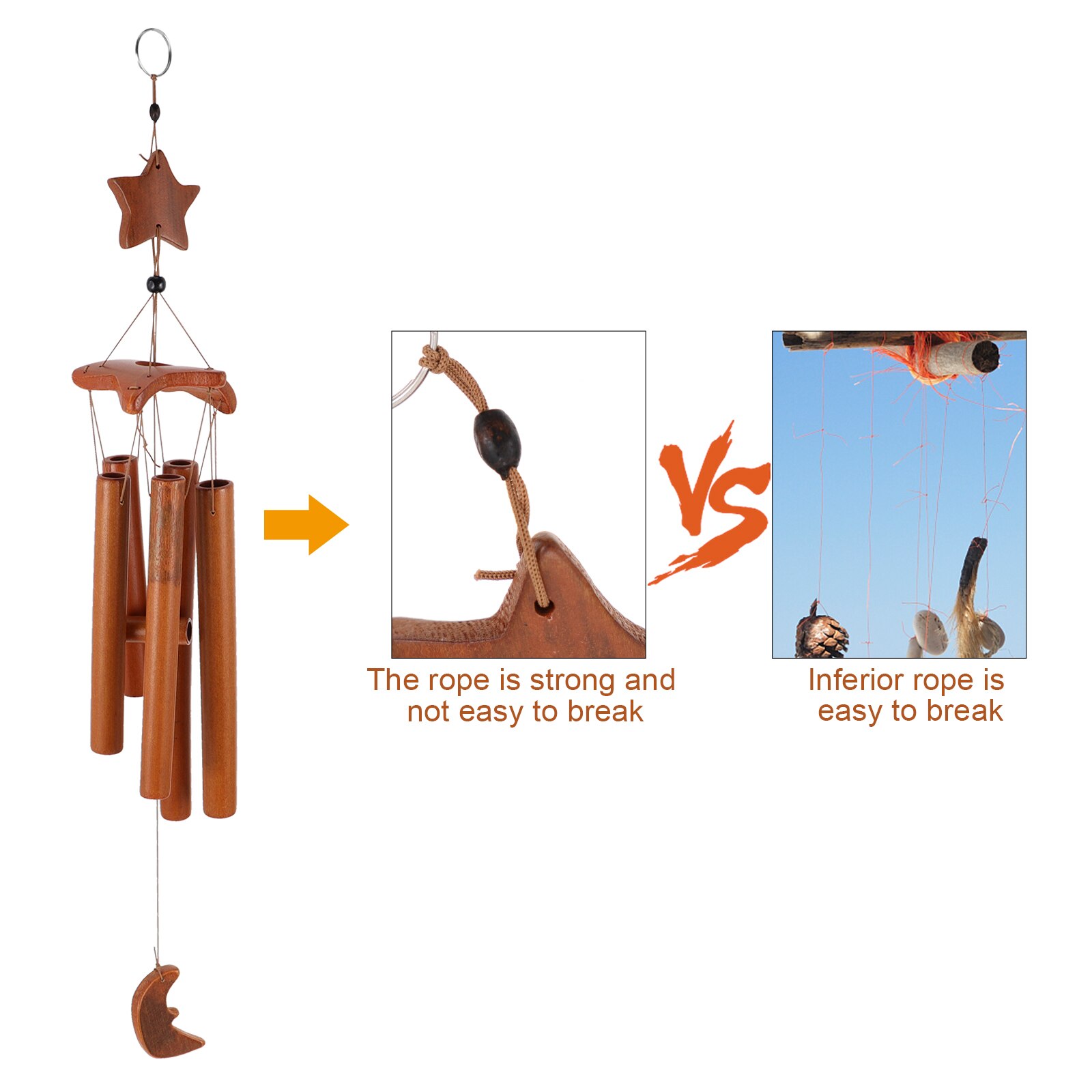 1Pc Bamboo Wind Chimes Creative Star Wind Bell Garden Hanging Decoration