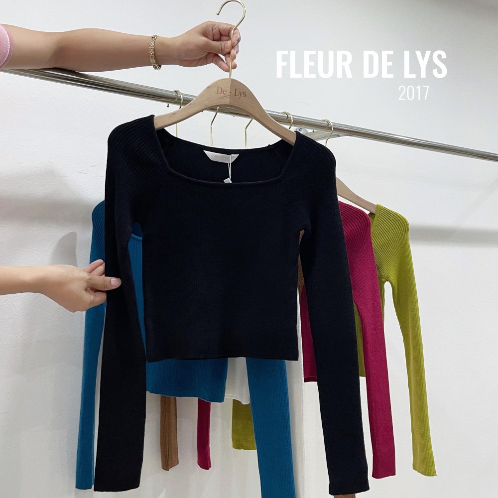 Áo len nữ tay dài ôm body cổ vuông Delys chất len tăm cao cấp