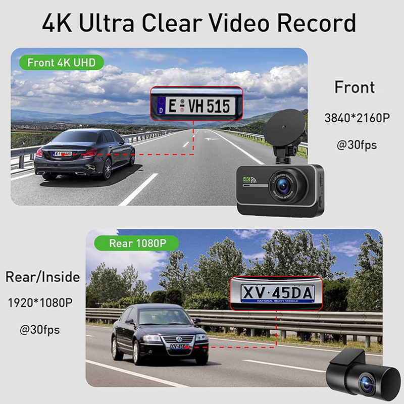 Dash Cam for Cars Car Camera Dash Cam 4K WIFI Camera for Car Front and Rear Dash Camera Black Box 24H Parking Mode Recorder. 