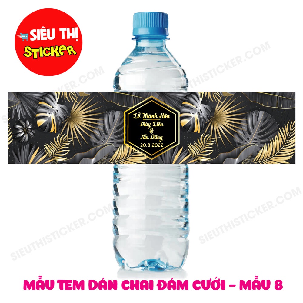 Combo 10 Tem nhãn dán chai nước suối đám cưới (có đổi tên theo yêu cầu)