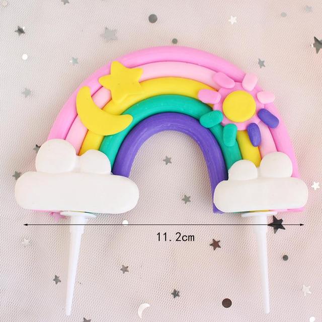 Rainbow Birthday Cake Decoration Cute Cartoon Rainbow Cake Toppers Kids Girls Happy Rainbow Cloud Unicorn Birthday Cupcake Decor