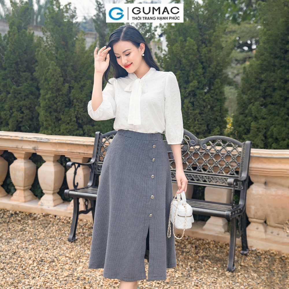 [25 - 29.6 |Voucher 10-14%] Váy xòe xẻ đính nút VD11049 thời trang GUMAC