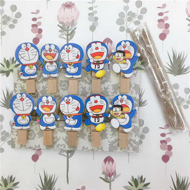 SET 10 Kẹp Gỗ hình Doremon (Tặng dây cói) - Gấu Trúc Phụ kiện