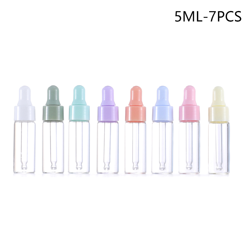 7PCS Portable Refillable Mini Dropper Bottle Set 1/2/3/5ml Empty Macaron Color Glass Essential Oil Vials Reusable Container DIY.