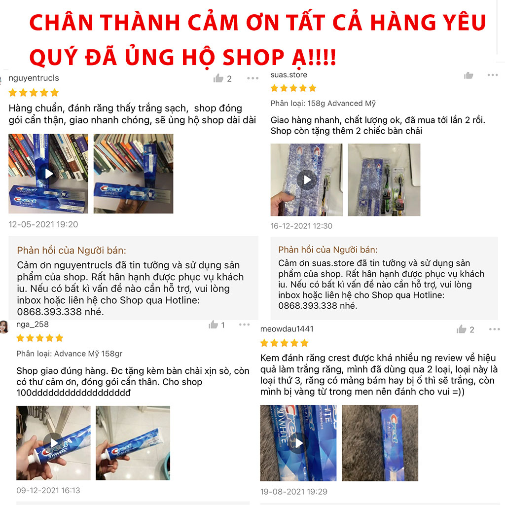 Kem đánh răng Crest 3D White Advanced Mỹ 147gr