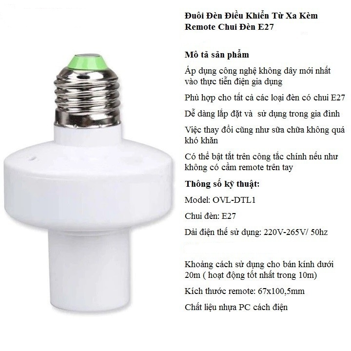 [Có bán kèm bóng LED] Đui Đèn Điều Khiển Từ Xa (Tặng kèm pin tiểu)