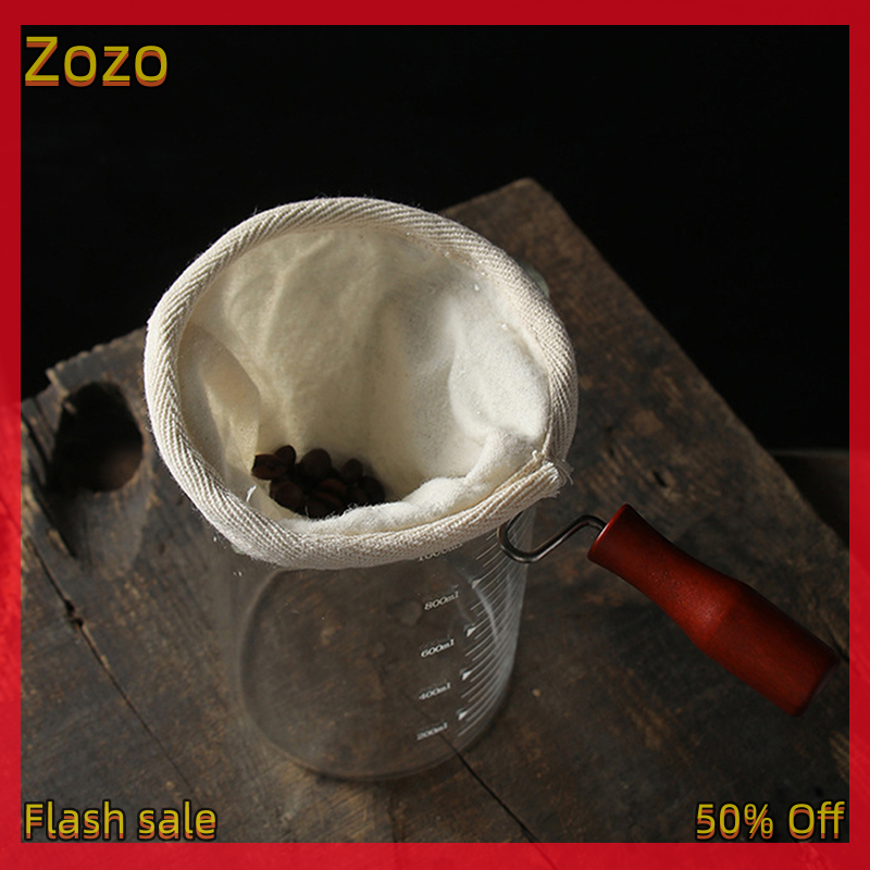 Zozo ✨Ready Stock✨ Reusable Handmade Coffee Filter Bag Coffee Filter With Wooden Handle Filter Pack Flannel Pot Cloth Mesh Basket Tool