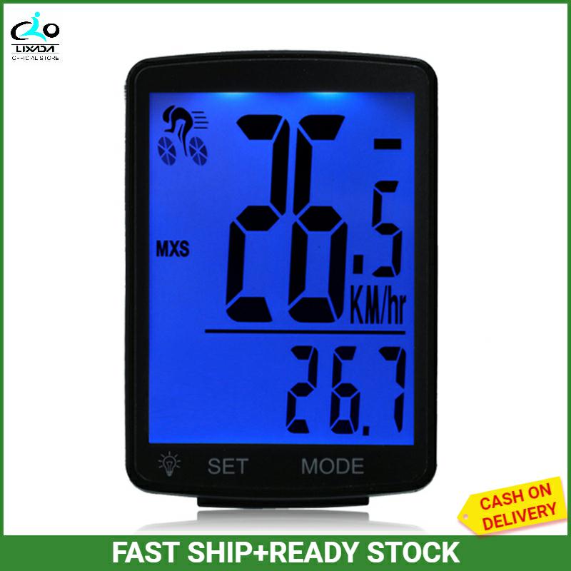 Multifunctional LCD Screen Bicycle Computer Wire less Bike Rainproof Speedometer Odometer Cycling 2.8inch Waterproof Blue Screen LIXADA
