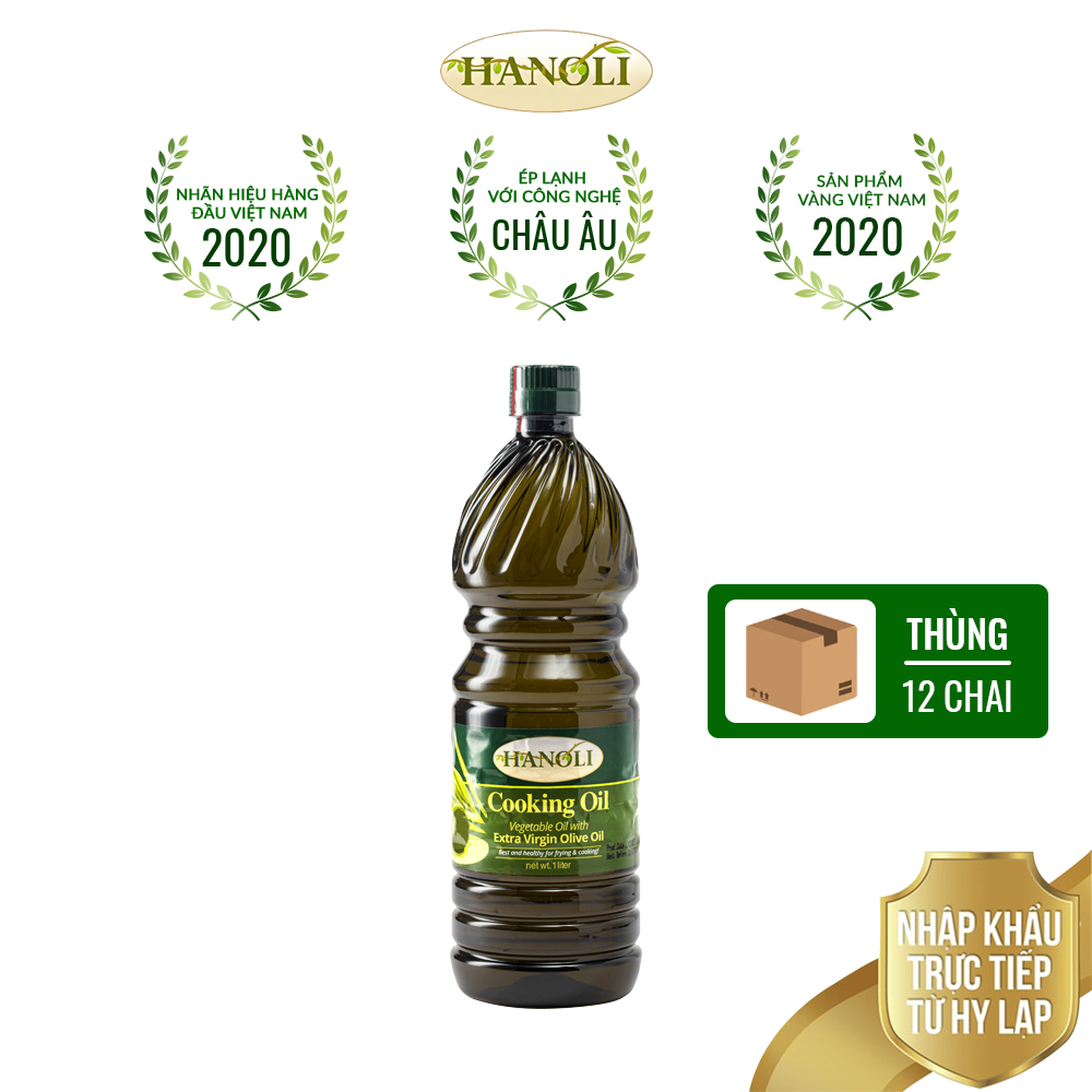 Combo thùng 12 chai Dầu ăn oliu HANOLI chai 1L chứa 75% dầu oliu siêu thumbnail