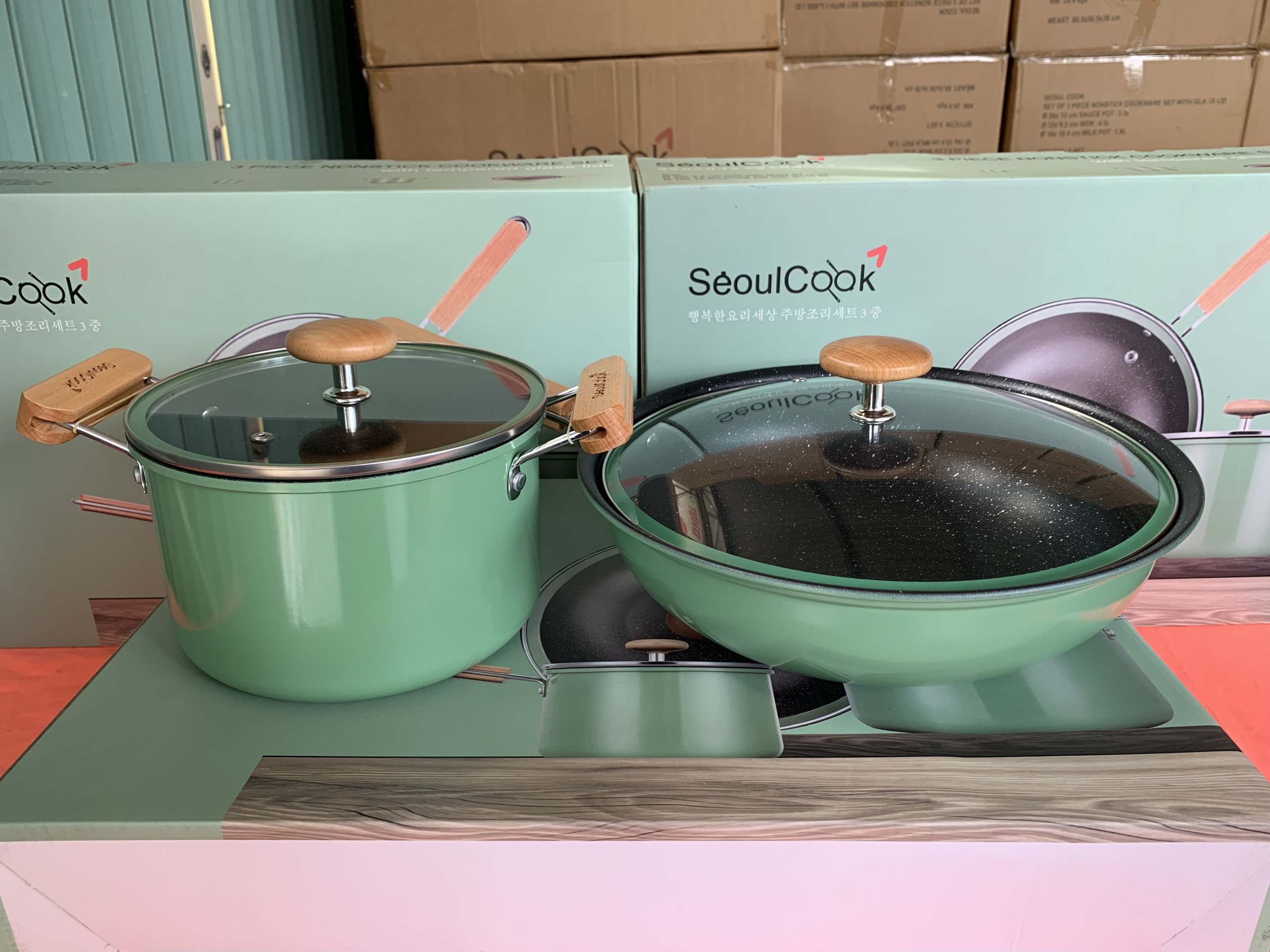 {Chính hãng} Rẻ vô đối- Combo nồi 20cm + chảo sâu lòng 32cm cao cấp Hàn Quốc Seoulcook Luxury dùng cho bếp gas, hồng ngoại