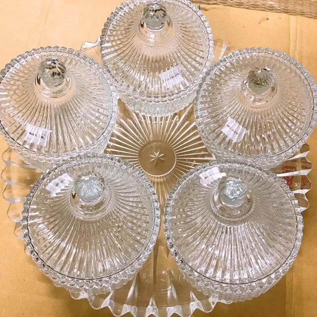 Combo 6 thố mứt Tết thuỷ tinh+khay đựng