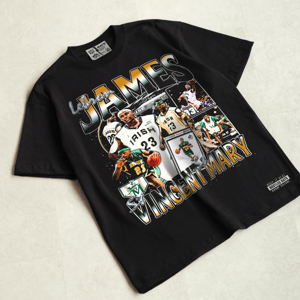 Áo thun bóng rổ Lebron James Irish "23" Bootleg Rats Tee Oversize