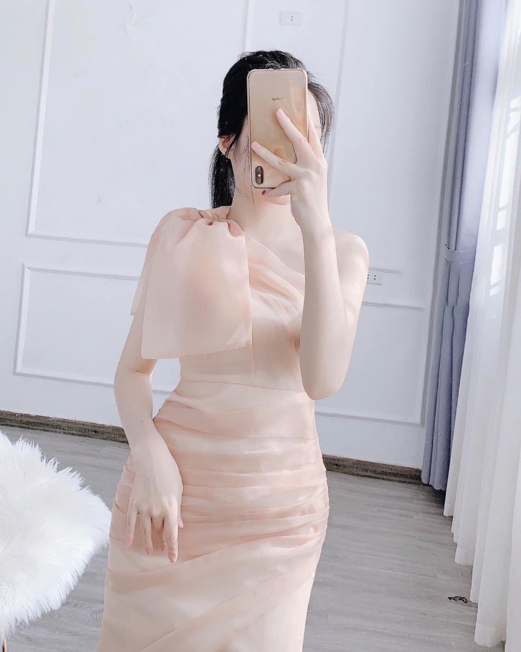 Đầm voan kiếng lệch vai hàng cao cấp xinh ld22