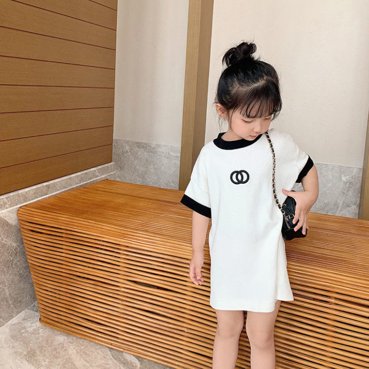 2023 Girl Dresses White Tshirt Dress Cotton Round Neck Baby Girl