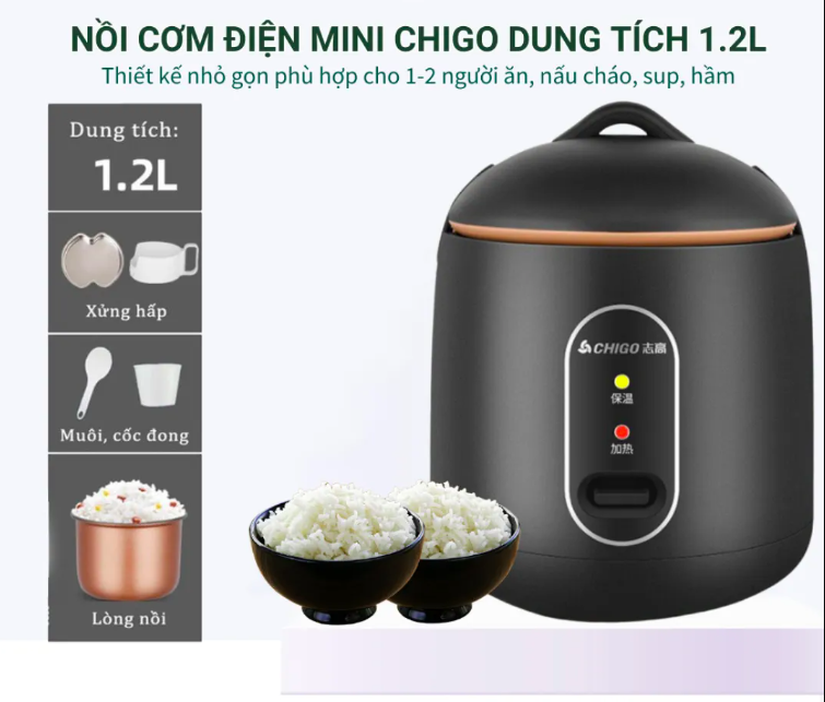 Nồi Cơm Điện Mini , Nồi cơm điện Hàn Quốc Chigo Chính Hãng, nồi nấu đa năng mini,nấu cơm