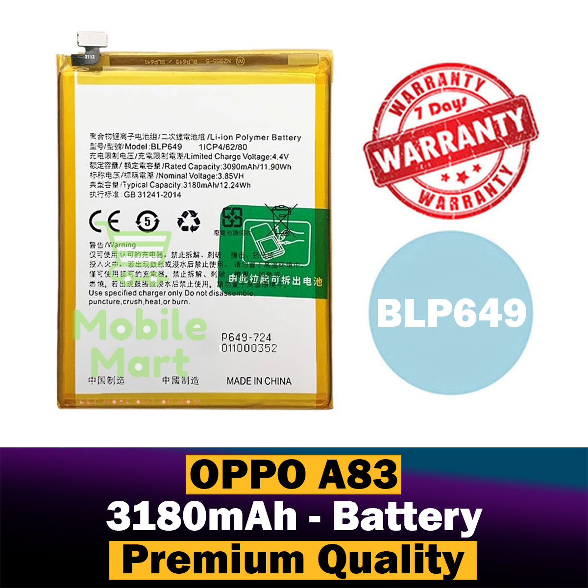 Oppo A83 Battery BLP649 Replacement Premium Quality 3180mah Battery For Oppo A83