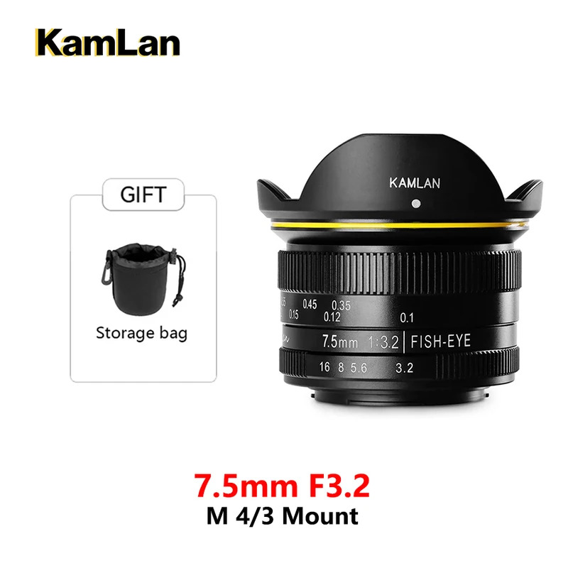 M4/3 マウント　KamLan 7.5mm F3.2 FISH-EYE Kamlan 7.5mm F3.2 Large Aperture Wide Angle Fisheye Fixed