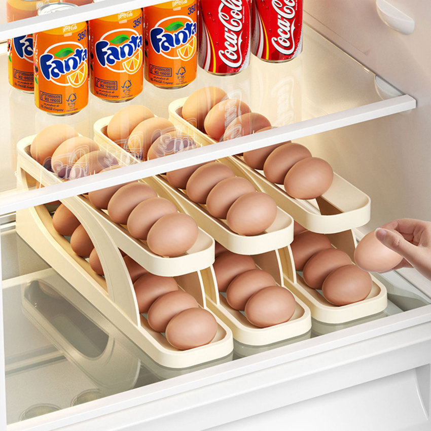 Automatic Rolling Egg Holder Rack Fridge Egg Storage Box Egg Container Kitchen Refrigerator Egg Dispenser Fridge Organizer