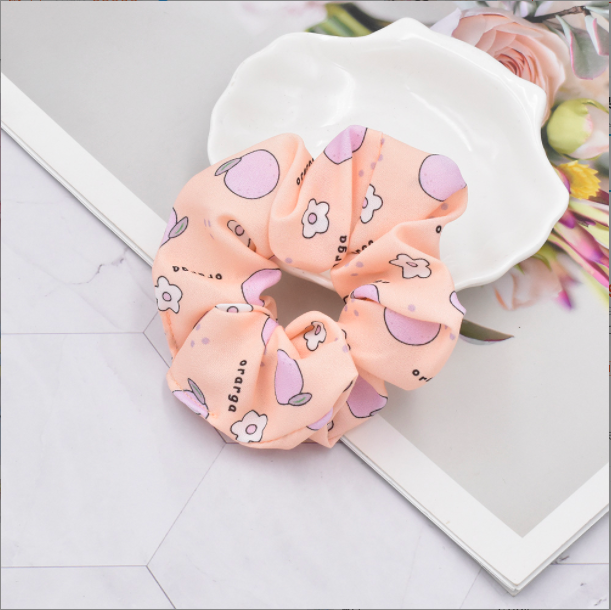 Cột tóc vải Srunchies buộc tóc vải họa tiết hoa và quả cam loại đẹp hot trend | Dây buộc tóc, cột tóc vải scrunchies hoa quả cao cấp | Dây buộc tóc, cột tóc srunchies hoa quả dễ thương |