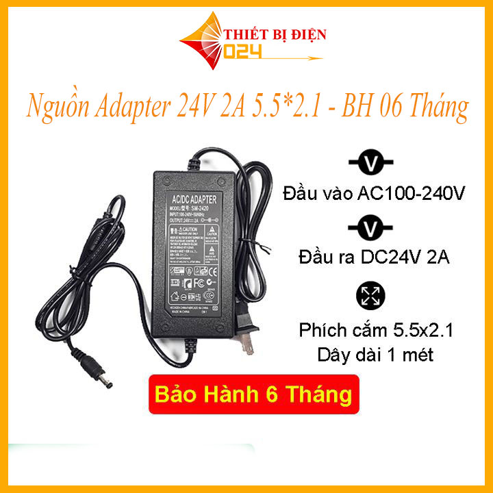 Nguồn Adapter 24V 2A 5.52.1 - BH 06 Tháng