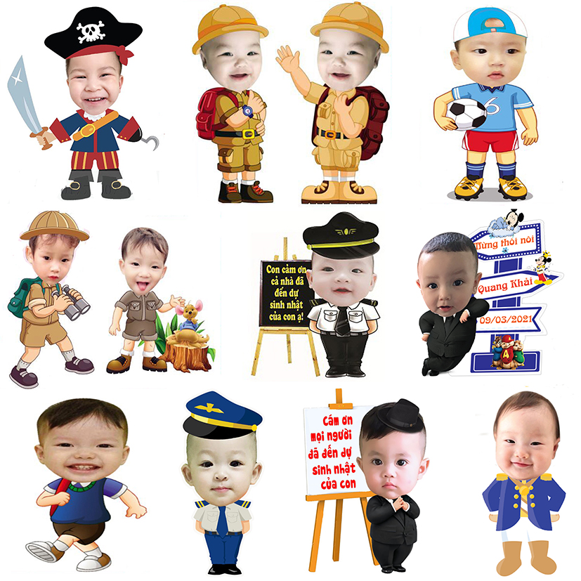 In hình chibi sinh nhật cho bé trai