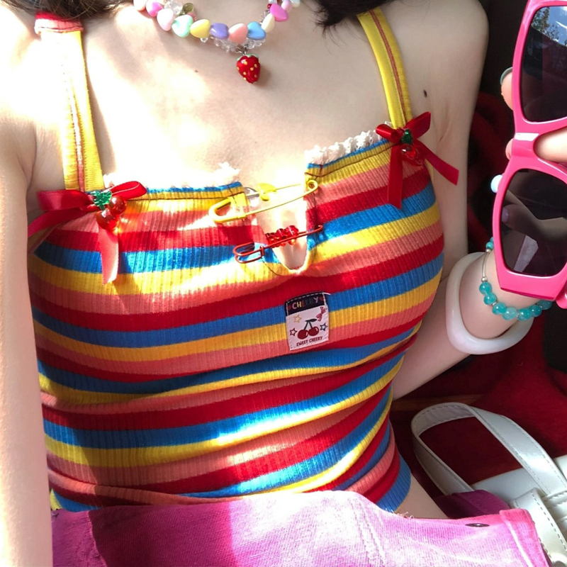 IEF Wearing Rainbow Stripe Sexy Camisole Women's Vest Backless Bolero