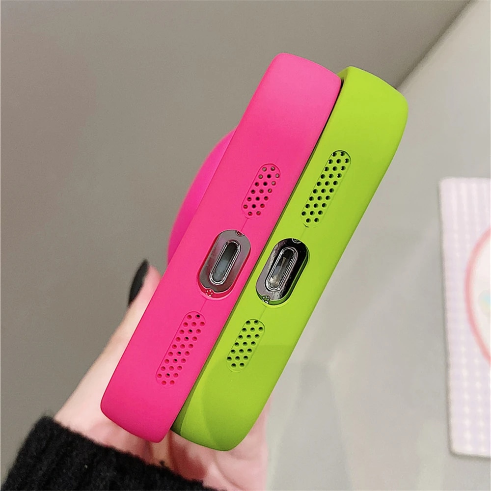 Fashions High Quality Korean Cute 3D Love Heart Lovely Hot Pink Girl Silicone Soft Case For iPhone 15 14 Pro Max 13 12 11 XS XR Shockproof Back Cover. 
