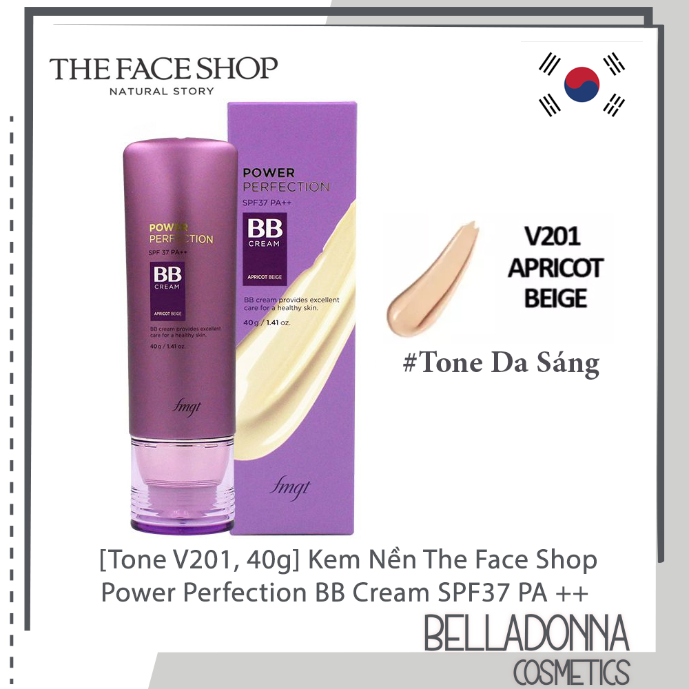 Kem Nền Chống Nắng The Face Shop Fmgt Power Perfection BB Cream SPF37 PA++ 40g #V201 Apricot Beige