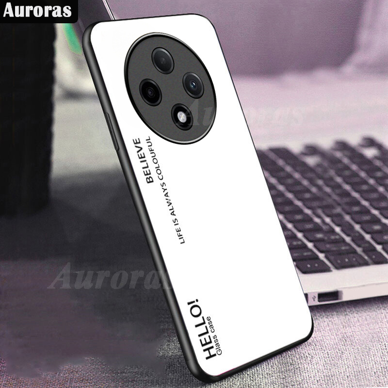 For OPPO Reno 12 F Phone Case Gradient 9H Tempered Glass Protector Colorful Soft Edge for OPPO Reno 12F Cover Casing HP.