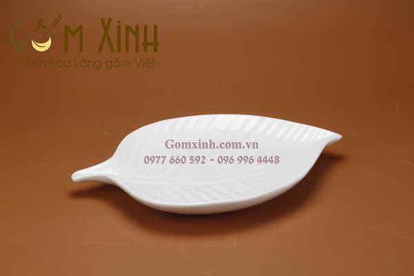 Đĩa sứ lá trầu men trắng Bát Tràng