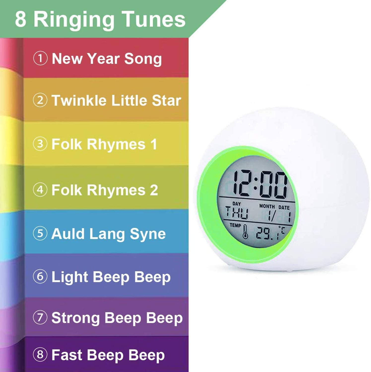Round Temperature Touch Control 【Special offer】Kids Digital Alarm Clock Round Colorful Alarm Clock ...