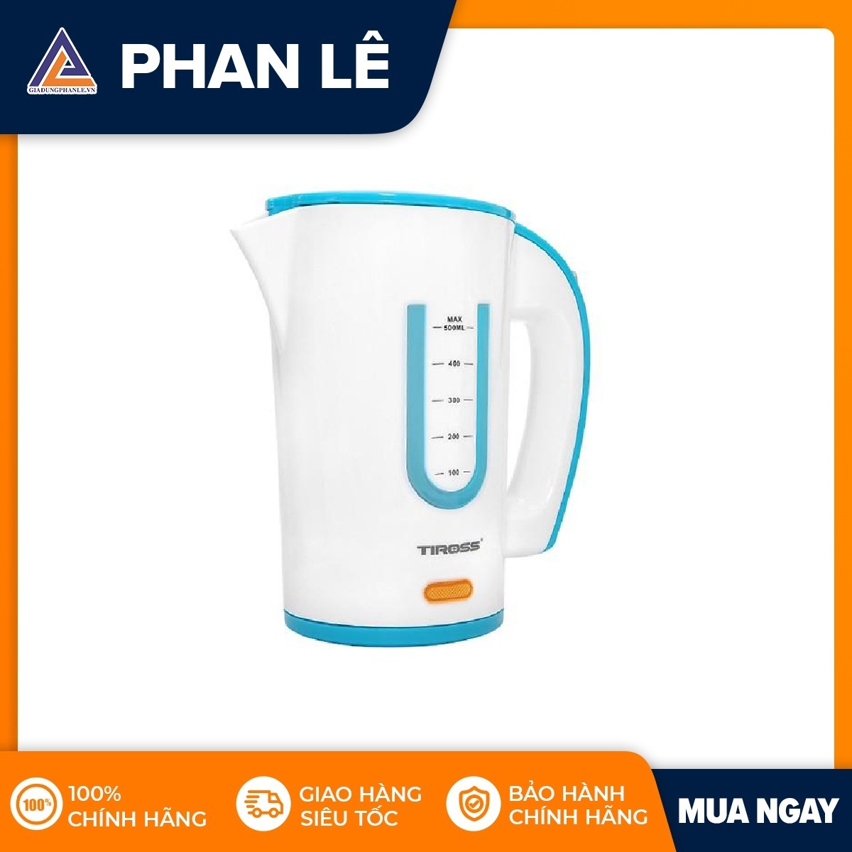 Ấm siêu tốc Tiross TS1360 0.5L (Trắng xanh)