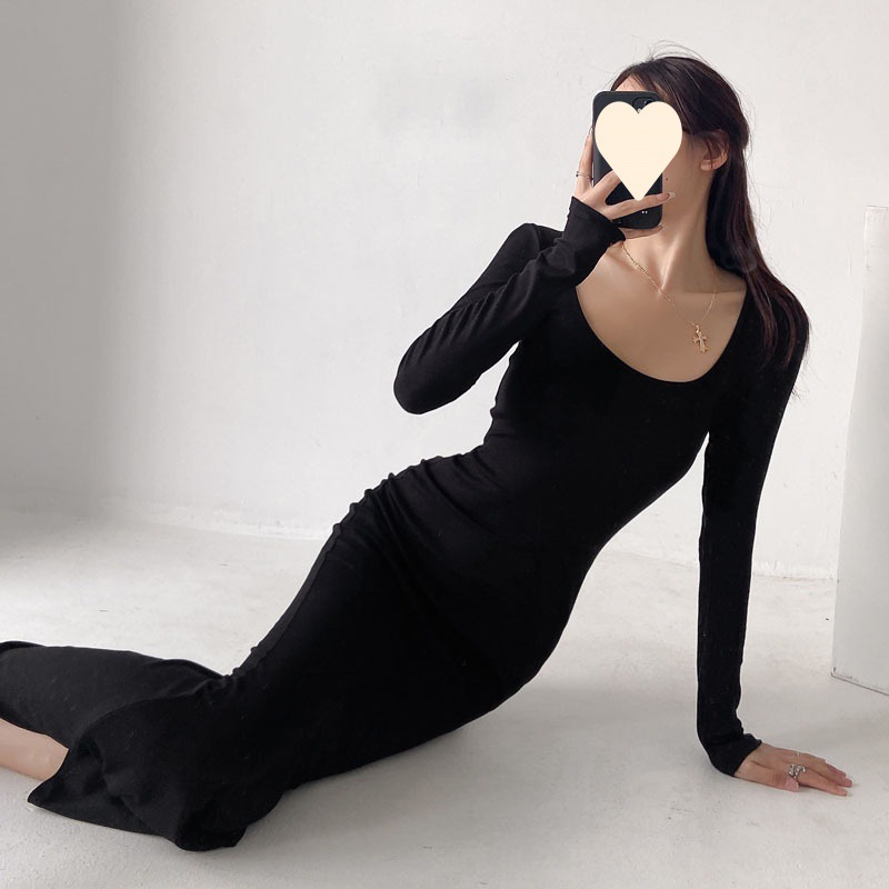Long Dress Women's Slim Round Neck Dress