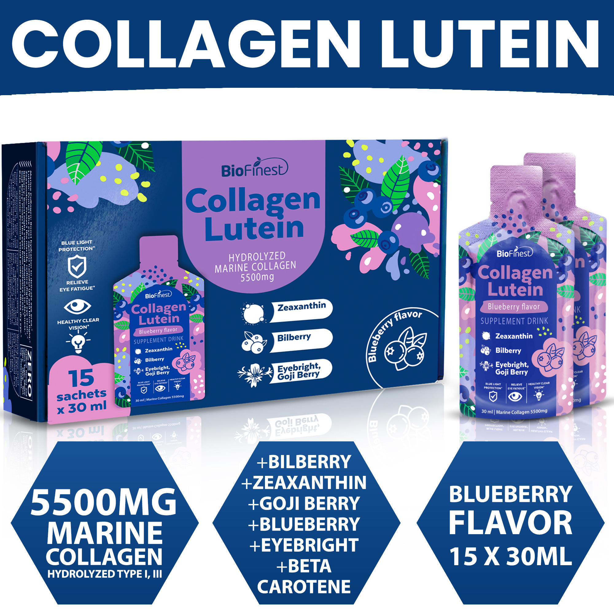 Biofinest Biofinest Marine Collagen Peptides Lutein Drink - 5500mg Hydrolyzed ...
