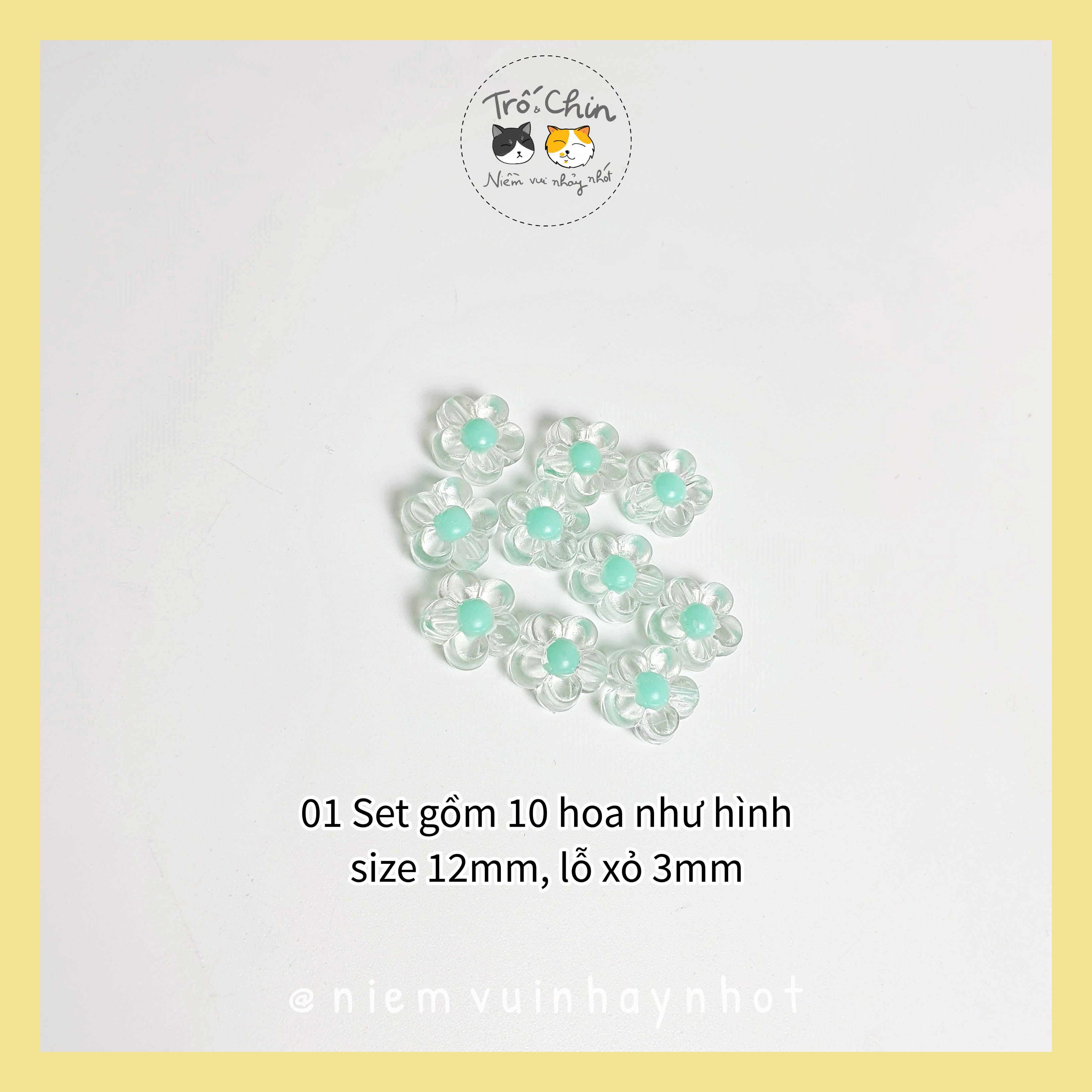 Set 10 hạt xỏ Hoa mẫu mới 12mm nhiều màu để lựa chọn