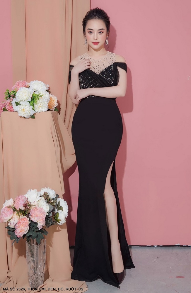 ĐẦM DẠ HỘI CÚP NGỰC ĐÍNH HẠT - DDD2326