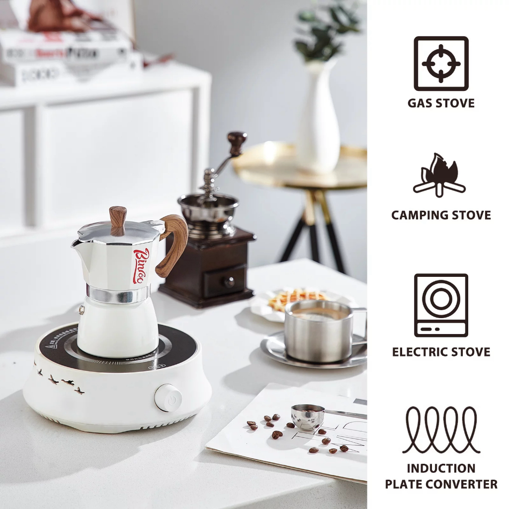 It Smart - Máy pha cà phê Bincoo Moka Pot Espresso Maker thẩm thấu ngược 3 cup 150ml (Tặng giấy lọc cà phê)