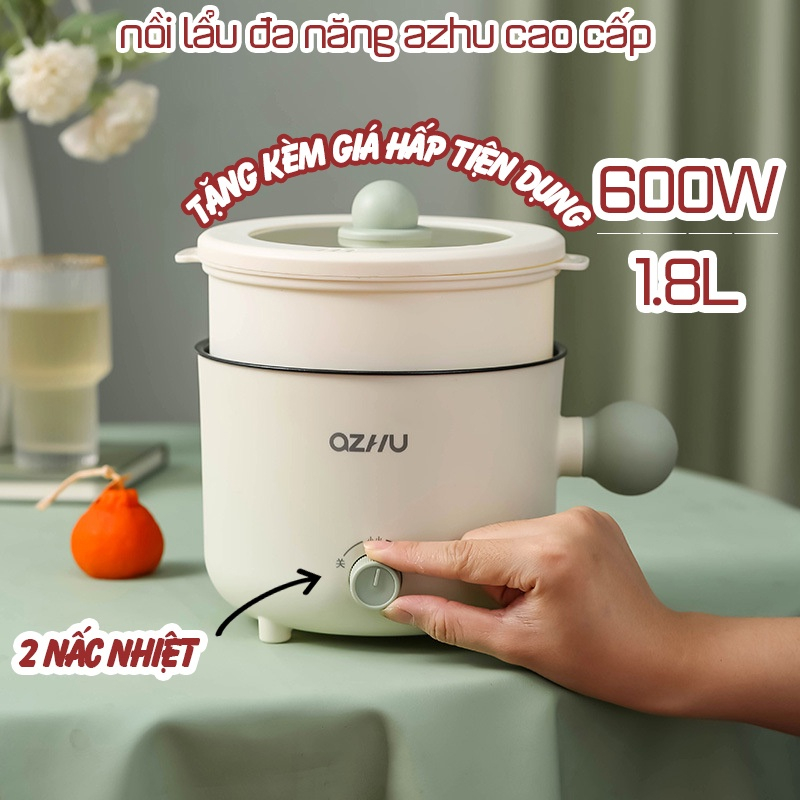 Nồi lẩu điện, nồi lẩu điện mini Có tay cầm công suất 300w, kèm giá hấp dung tích 1,8L nồi lẩu hấp Mini 2 tầng cao