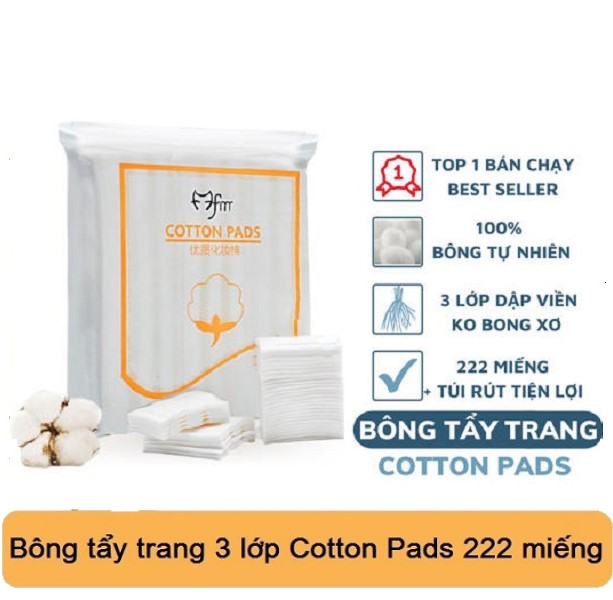 Bông tẩy trang 222 miếng cotton 3 lớp làm sạch da, mềm mịn khi dùng, an toàn cho da, thích hợp mọi loại da fm cotton makeremover 222 pads