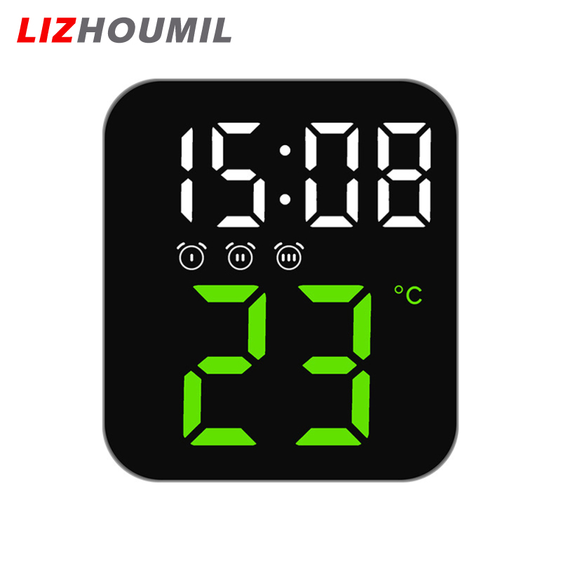 LIZHOUMIL Led Electronic Digital Alarm Clock With Temperature Time Date Display 2 Levels Adjustable Brightness Bedside Clock For Home Decor