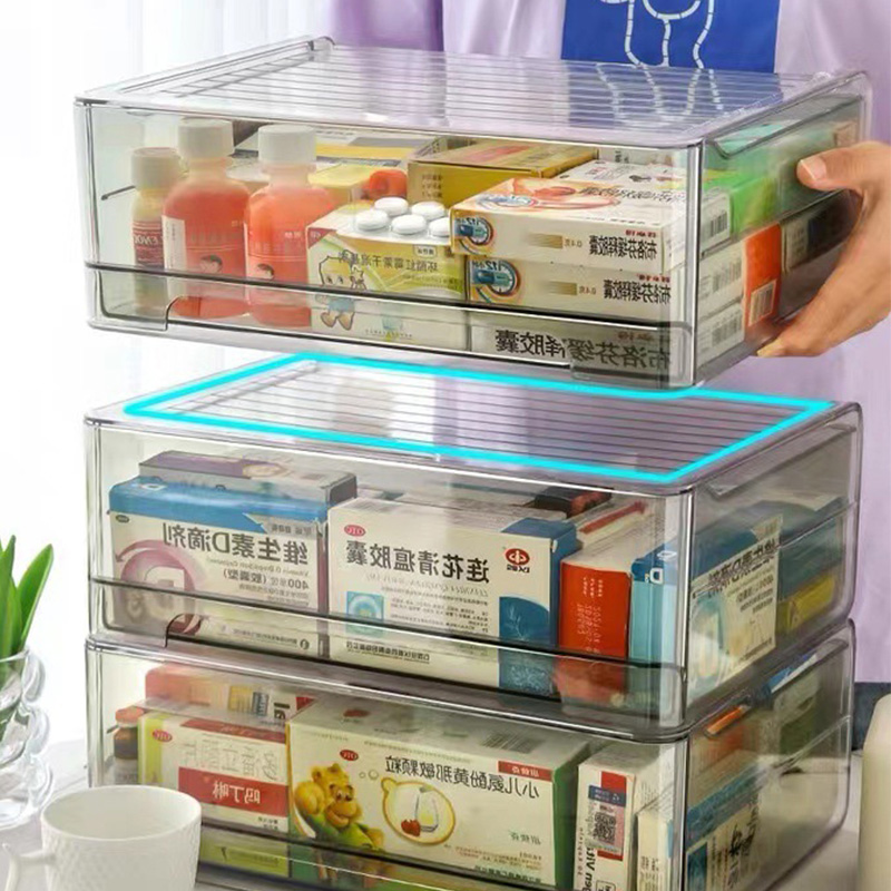 Hộp lưu trữ thuốc trong suốt chống bụi đơn giản và dung lượng lớn ngăn kéo Ống đựng thuốc nhiều lớp có thể được xếp chồng lên nhau với hộp lưu trữ thuốc trong suốt có độ trong suốt cao