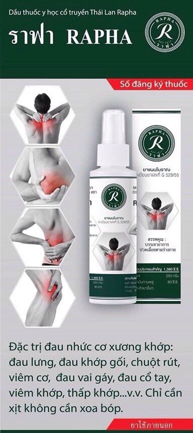 [HCM]DẦU THẢO DƯỢC RAPHA THÁI LAN 100ml (giảm đau nhức cơ-xương-khớp)
