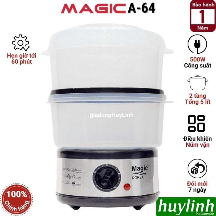 Nồi hấp điện 2 tầng Magic Korea A64 - 5 lít - Máy hấp thực phẩm