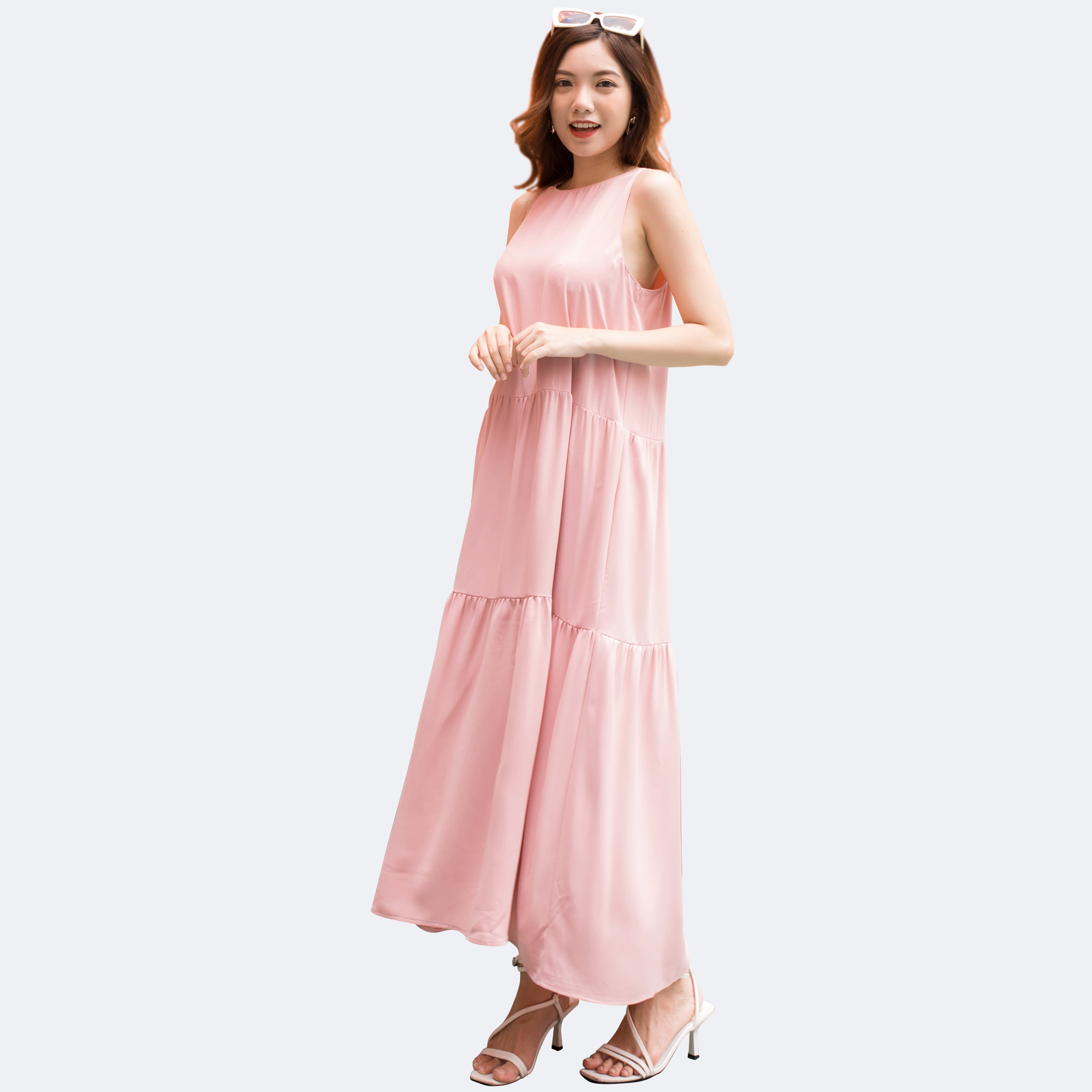 Đầm Maxi Nữ Vải Lụa Trơn 4 Màu 46-64kg , Đầm Nữ Maxi - 3393