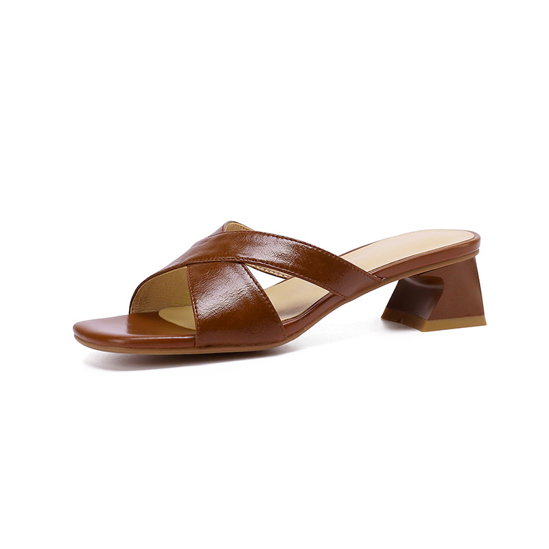 Vshoes dép xăng đan cao gót đi ra ngoài cho nữ giày cao gót gót thô khí chất thời trang nổi tiếng trên mạng mẫu mới dép xăng đan cổ điển