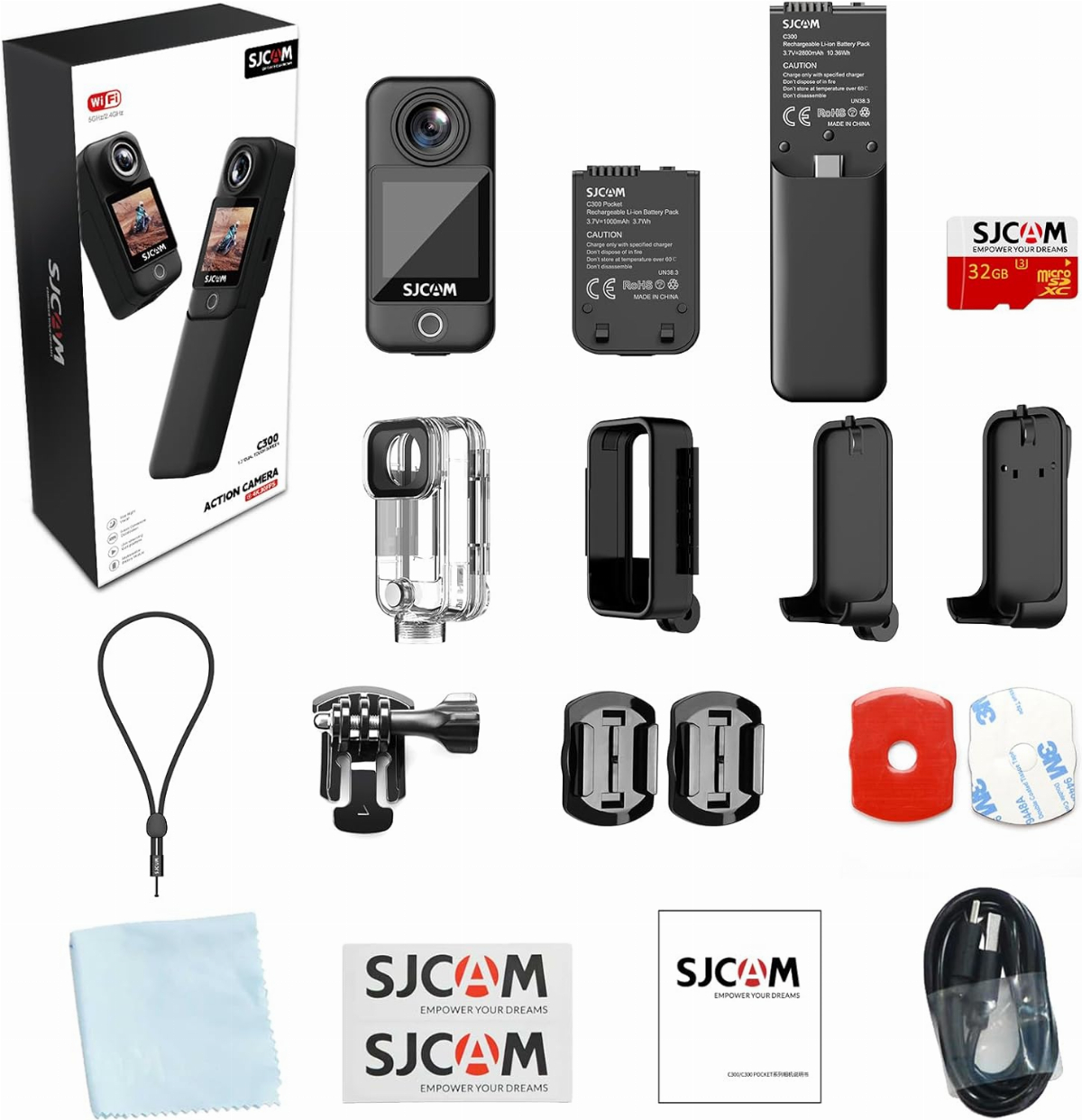 SJCAM C300 4K 20MP Action Camera Wearable Handheld, Hours Battery Life,  Touch Screen, 6-Axis Stabilizer, 154° FOV 8X Zoom, Waterproof Camera  Underwater 98ft, 5G WiFi 720P Live, 32G SD Card and