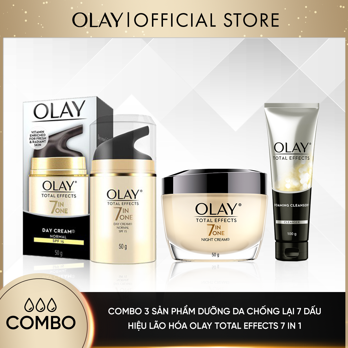 Trọn bộ sản phẩm dưỡng da Dịu Nhẹ Chống lại 7 Dấu Hiệu Lão Hóa Olay Total Effect