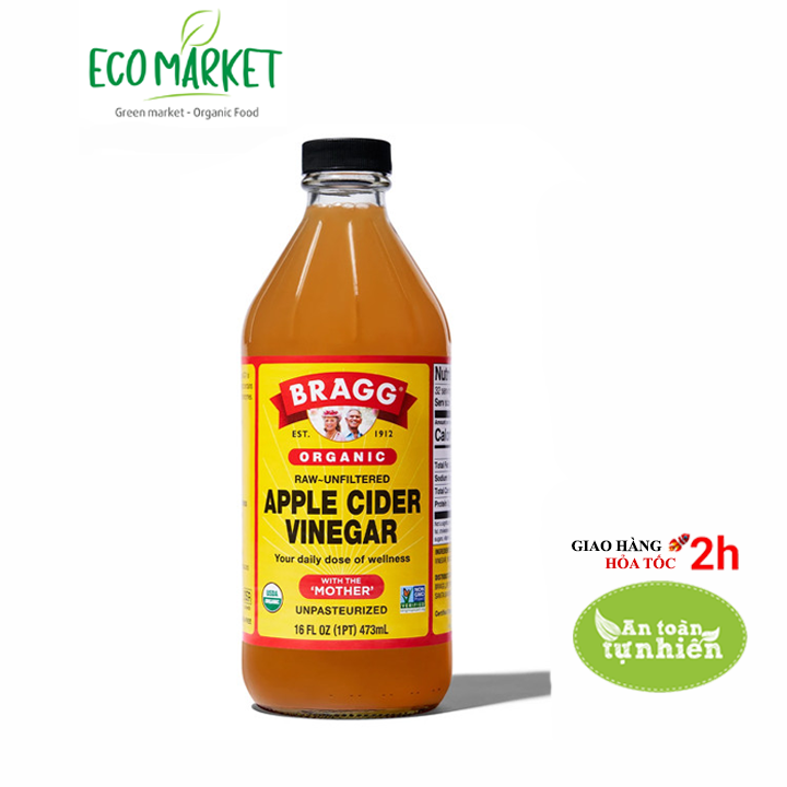 Giấm táo hữu cơ Bragg 473ml giúp giảm cân detox Organic Apple Cider Vinegar