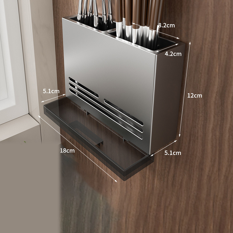 Chopsticks basket rack kitchen wall-mounted punching-free tableware spoon chopsticks cage tool holder household drain storage box